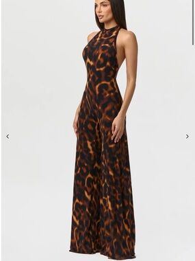 Tortoise Print Halter Wide Leg Jumpsuit